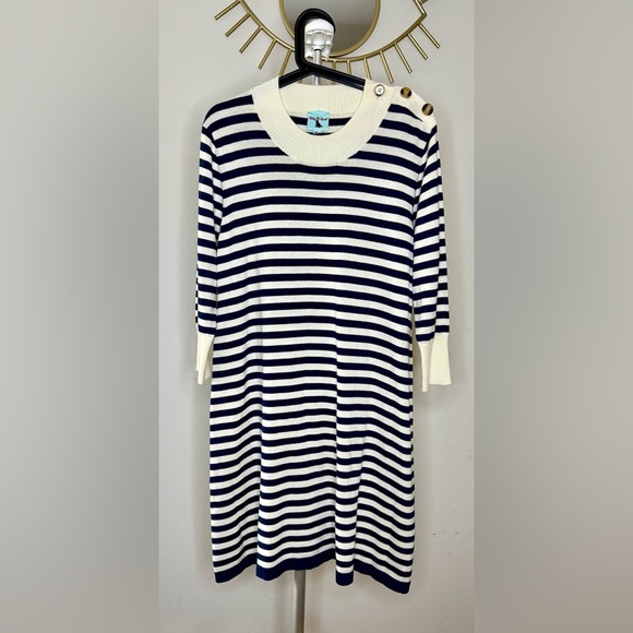 NWT Haley and the Hound Navy and Cream stripe long sleeve sweater dress Large - Picture 3 of 11